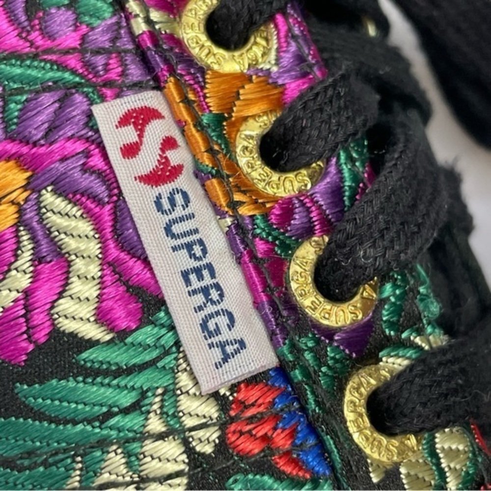 Superga 2750 Black Satin Mandarin Embroidery Sneakers‎ - Picture 3 of 16